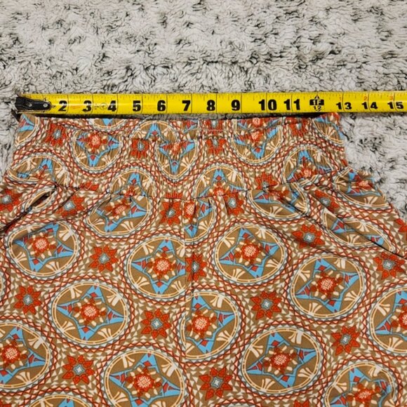 Free Shipping! Smocked Waist SZ S Slit Palazzo Leg Round Hem Printed Boho Pants - Picture 5 of 11